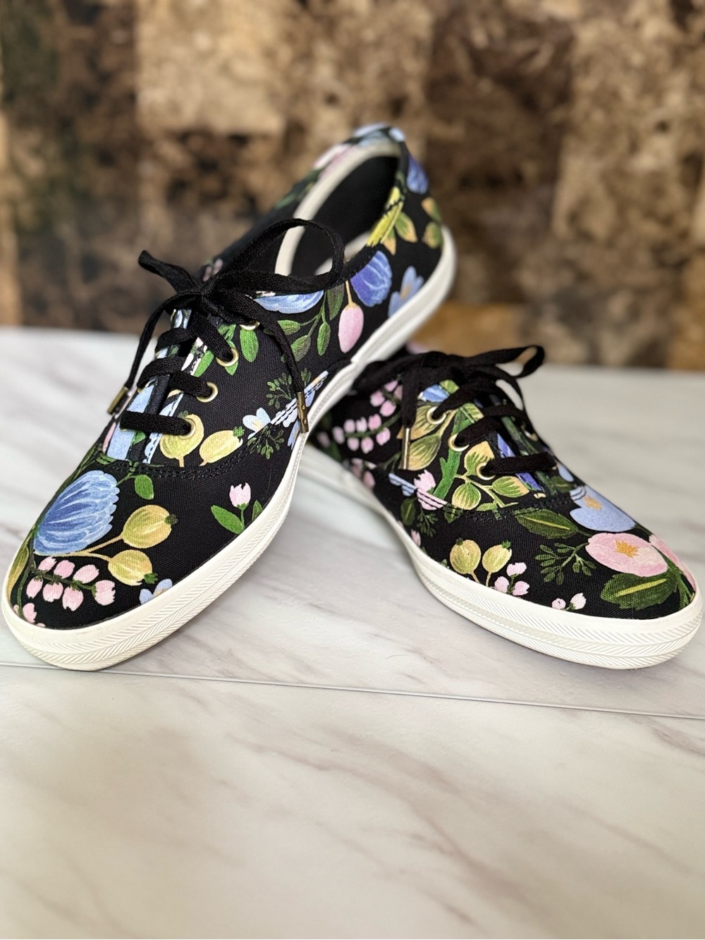 Keds + Rifle Paper Co.- Anthropologie- Champion Sneaker in Botanical Blk- 7M